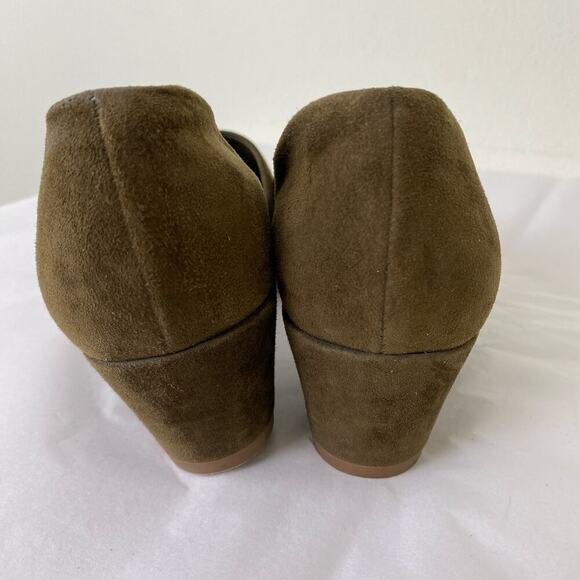 Vince Barolo Suede Wedge Heel Size 6.5 Olive Green Square Toe Casual D'Orsay - Picture 6 of 13